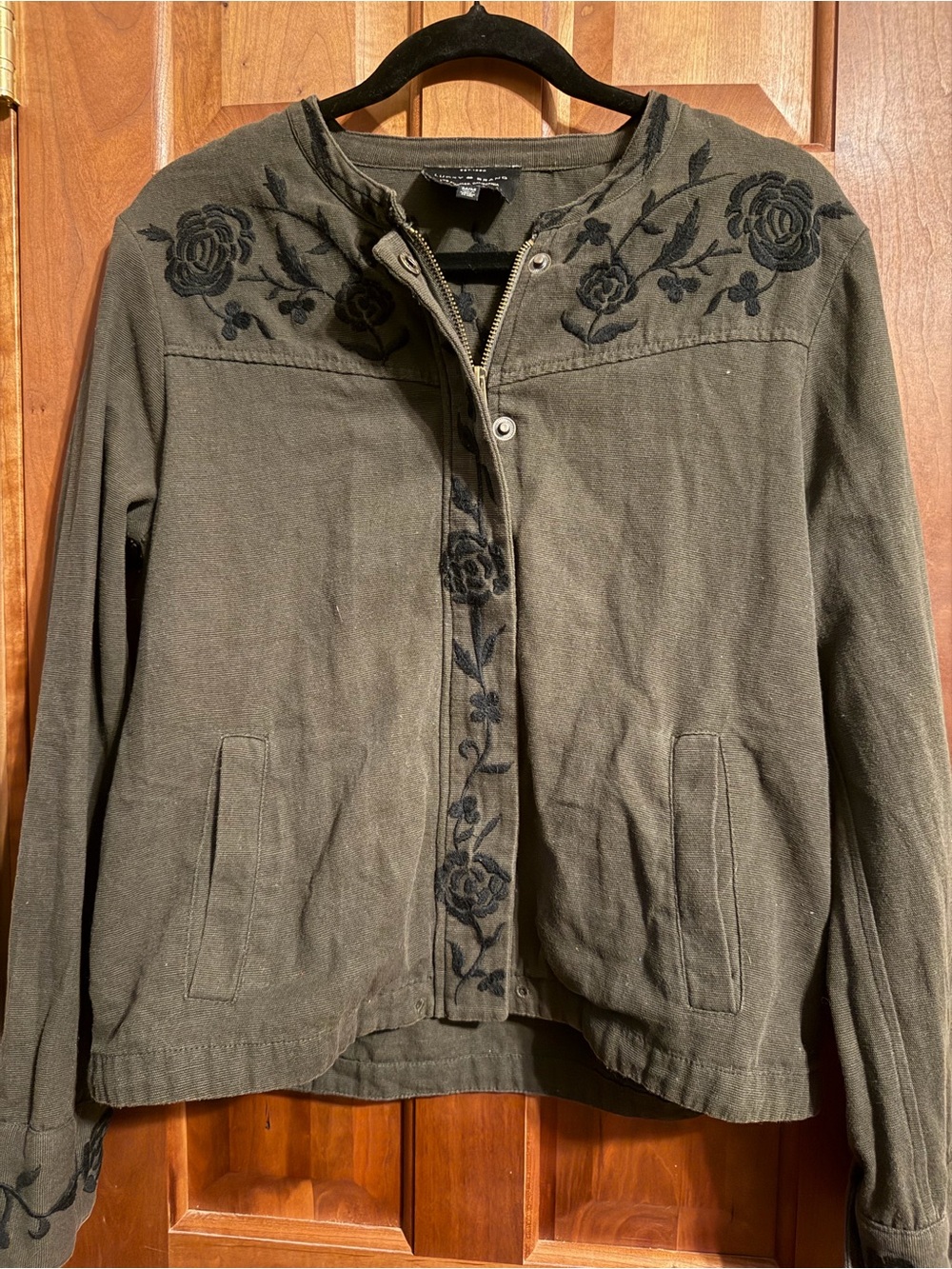 Lucky Brand Embroidered Olive Green Women's Denim Jacket